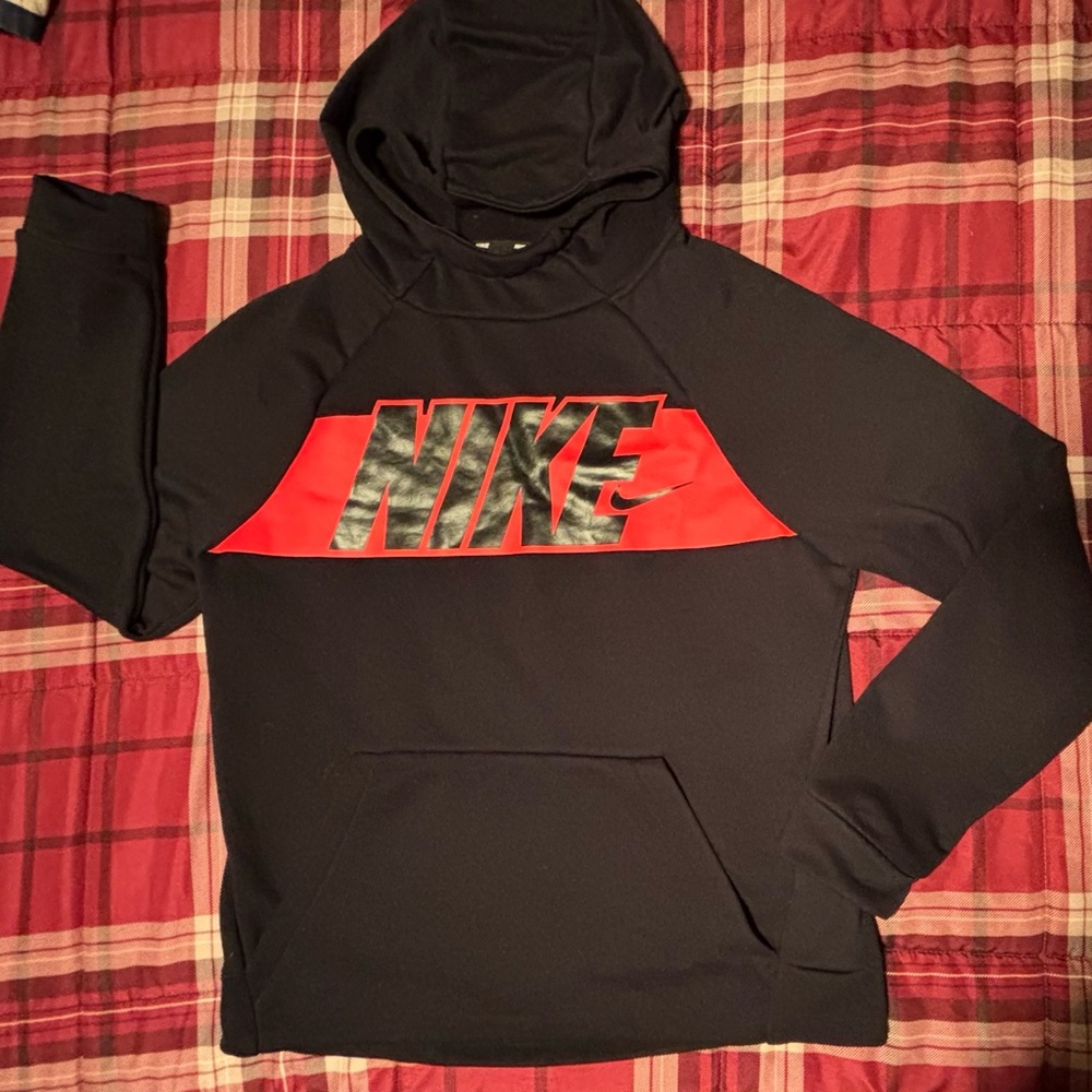 Nike Kids Black Hoodie with Red Logo